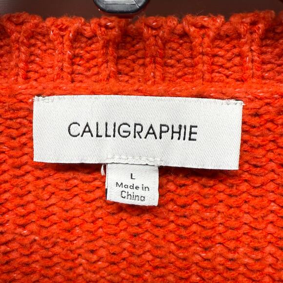 Caligraphie Orange Multi Textured Knit Sweater Size L - Picture 7 of 11